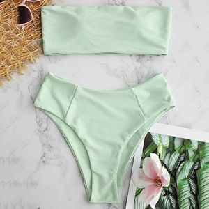 Mint Green Strapless High Cut Bandeau Bikini